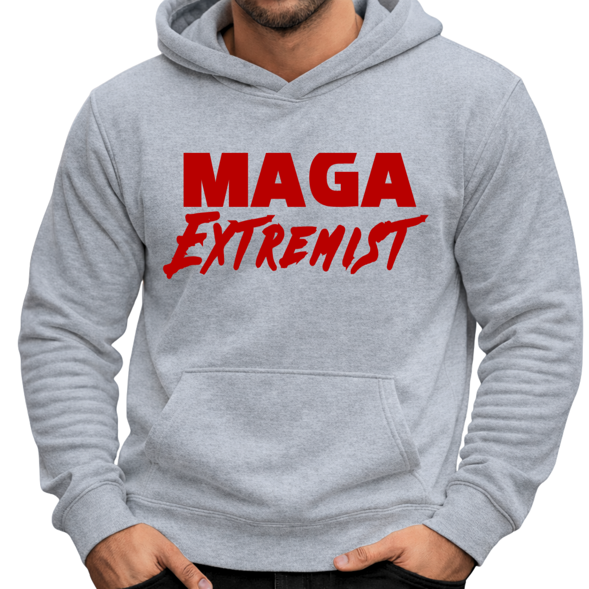 Men’s sports gray MAGA Extremist hoodie front view