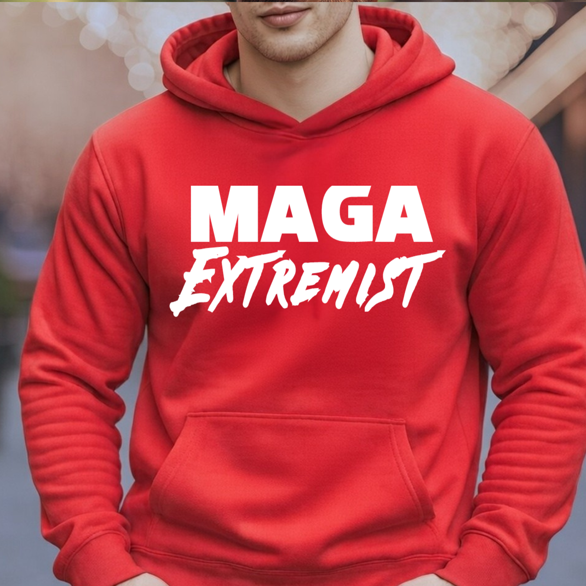 Men’s red MAGA Extremist hoodie front view