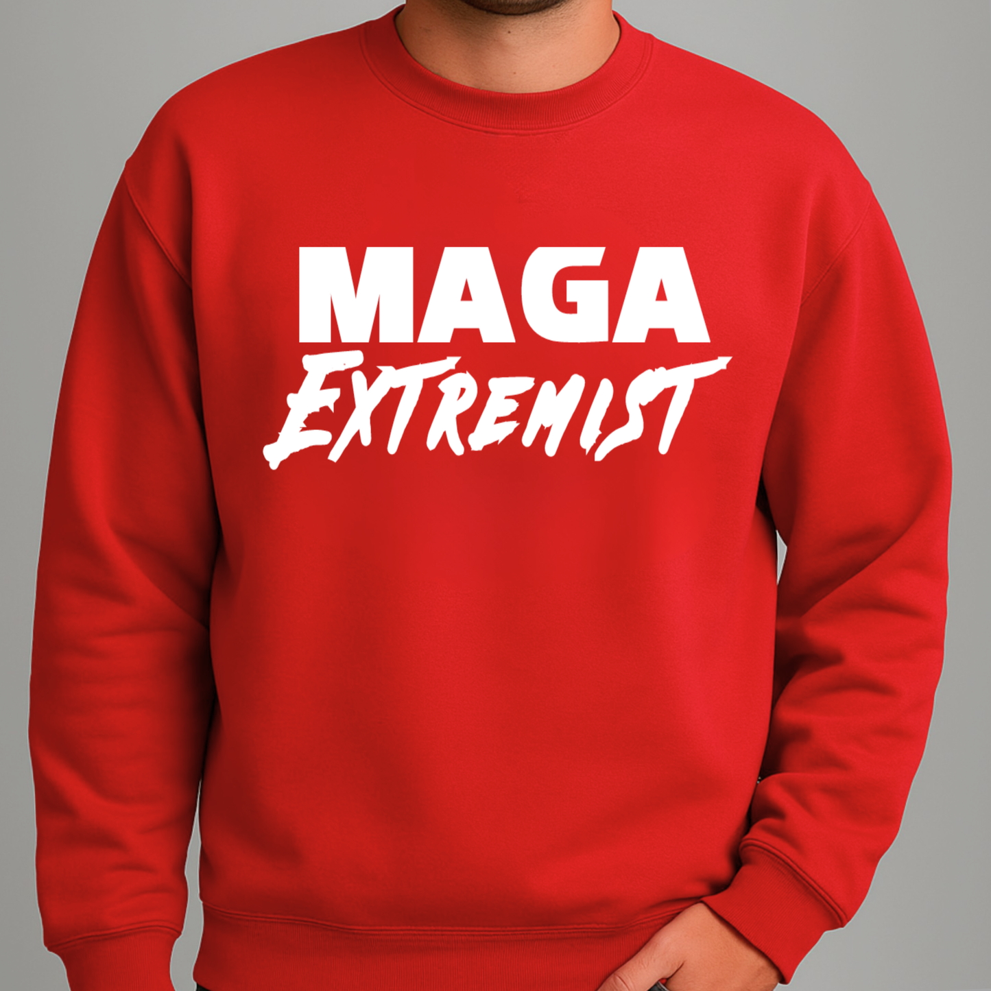 Men’s red MAGA Extremist sweatshirt front view