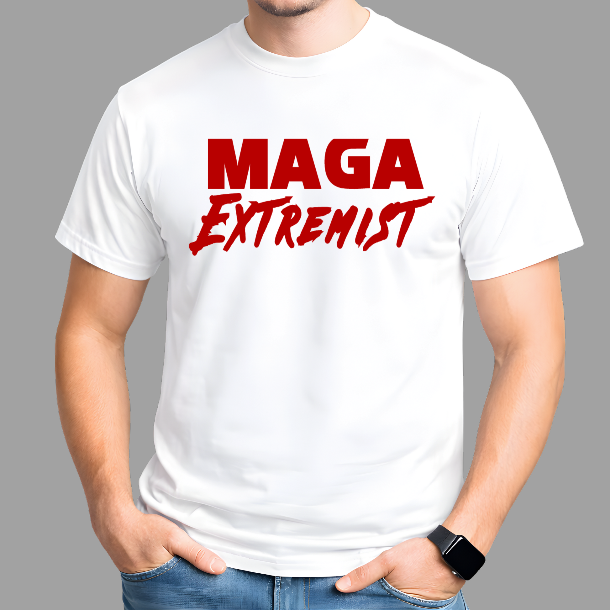 Men’s white MAGA Extremist t-shirt front view