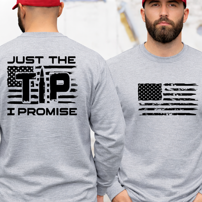 Men’s sports gray patriotic sweatshirt front and back view with bold graphic design