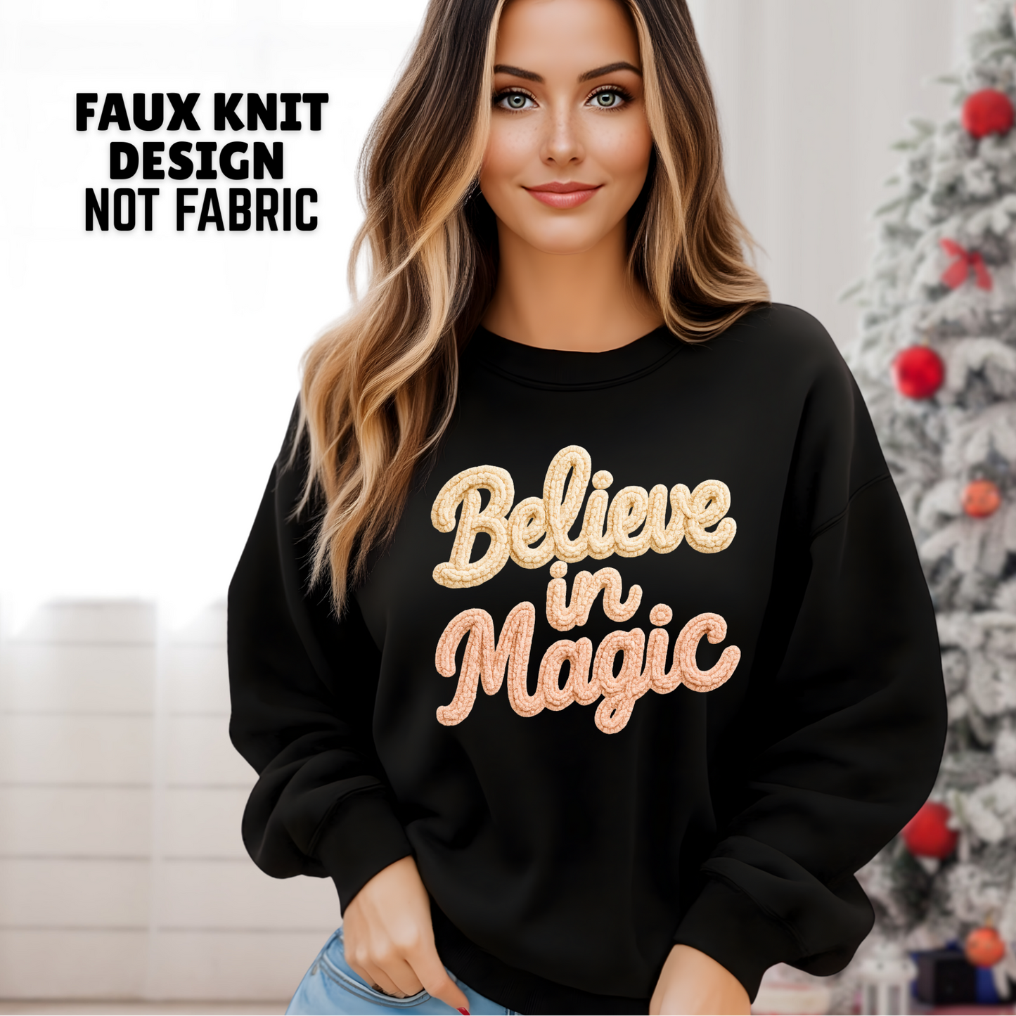 Green sweatshirt with a reindeer design and 'Merry Christmas' text on a light gray background.