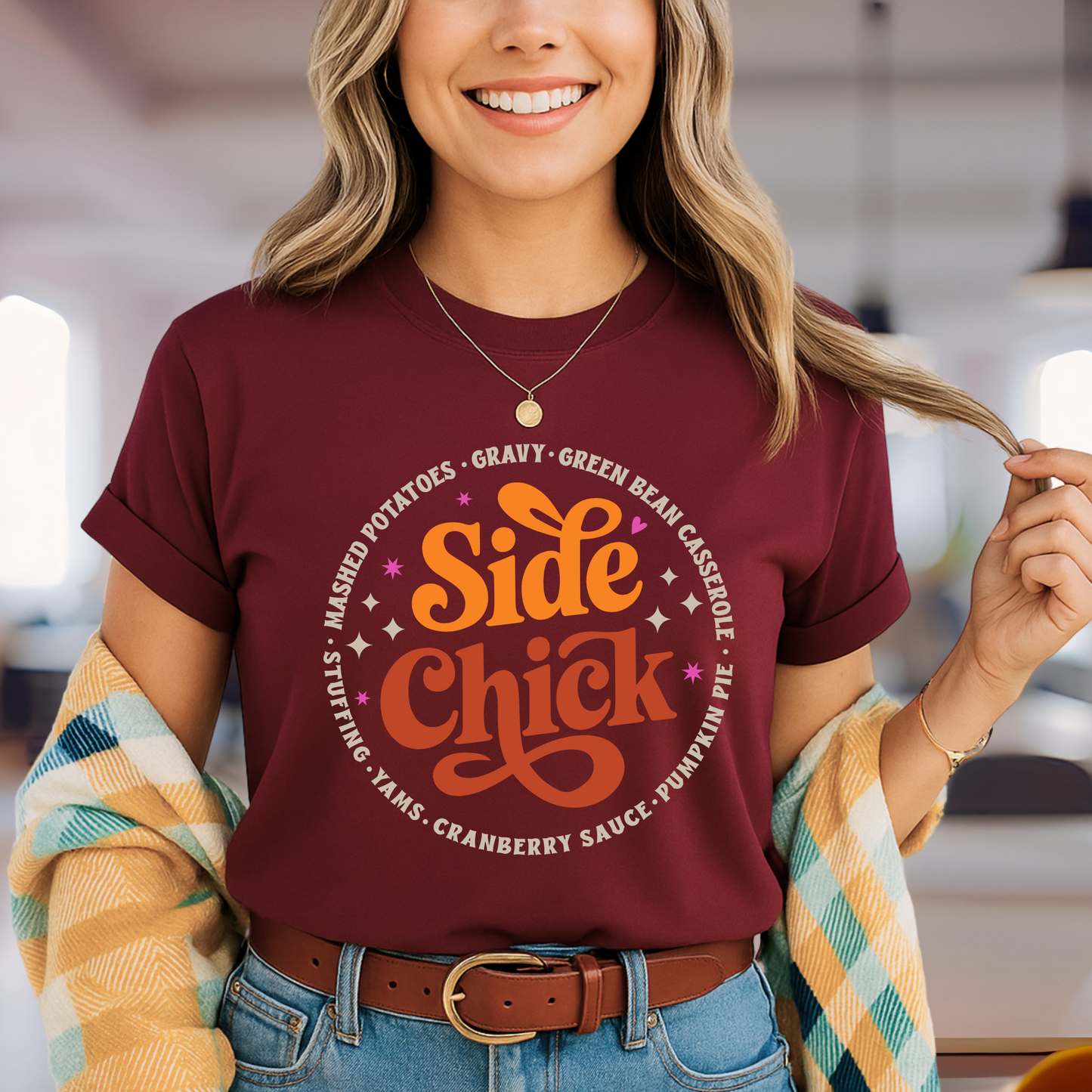 Maroon Side Chick Thanksgiving humor shirt