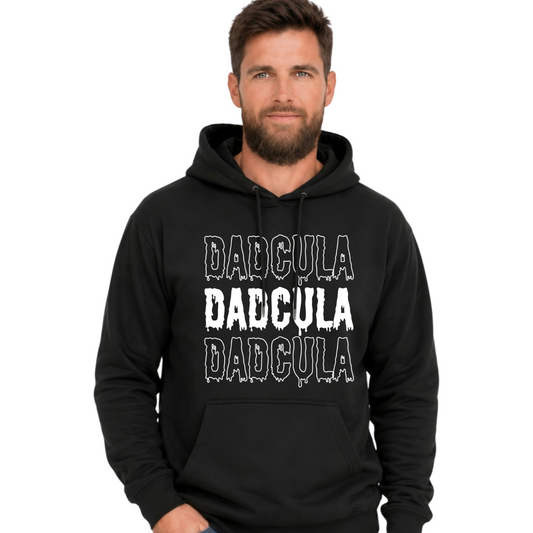 Coordinating MOMSTER and DADCULA Halloween graphic apparel designs for mom and dad.