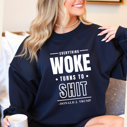 Navy blue sweatshirt with quote shown while sipping coffee