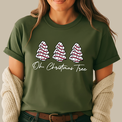 Green “Oh Christmas Tree” Christmas shirt for women in unisex fit – festive holiday tee with Christmas tree design, perfect for winter outfits.