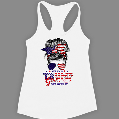 white  tank top with a graphic design