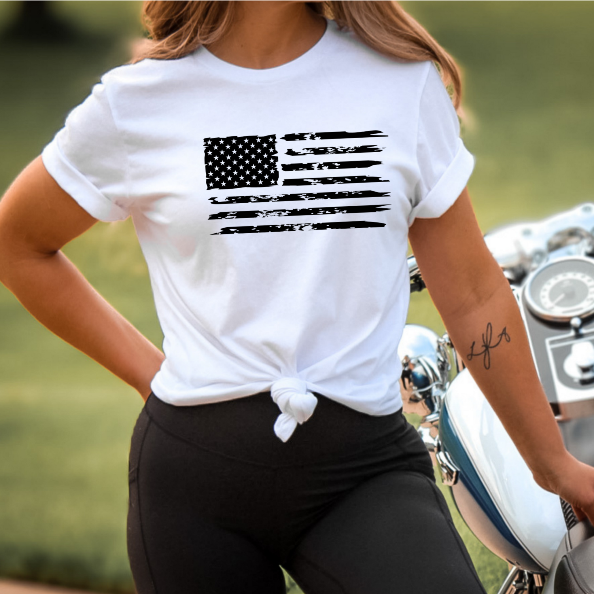 White Pro God Pro Gun Pro Life Pro Trump shirt with black flag graphic – patriotic design