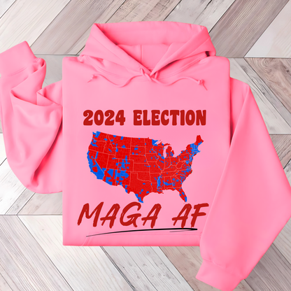 Pink Folded patriotic hoodie featuring red and blue American map with bold text
