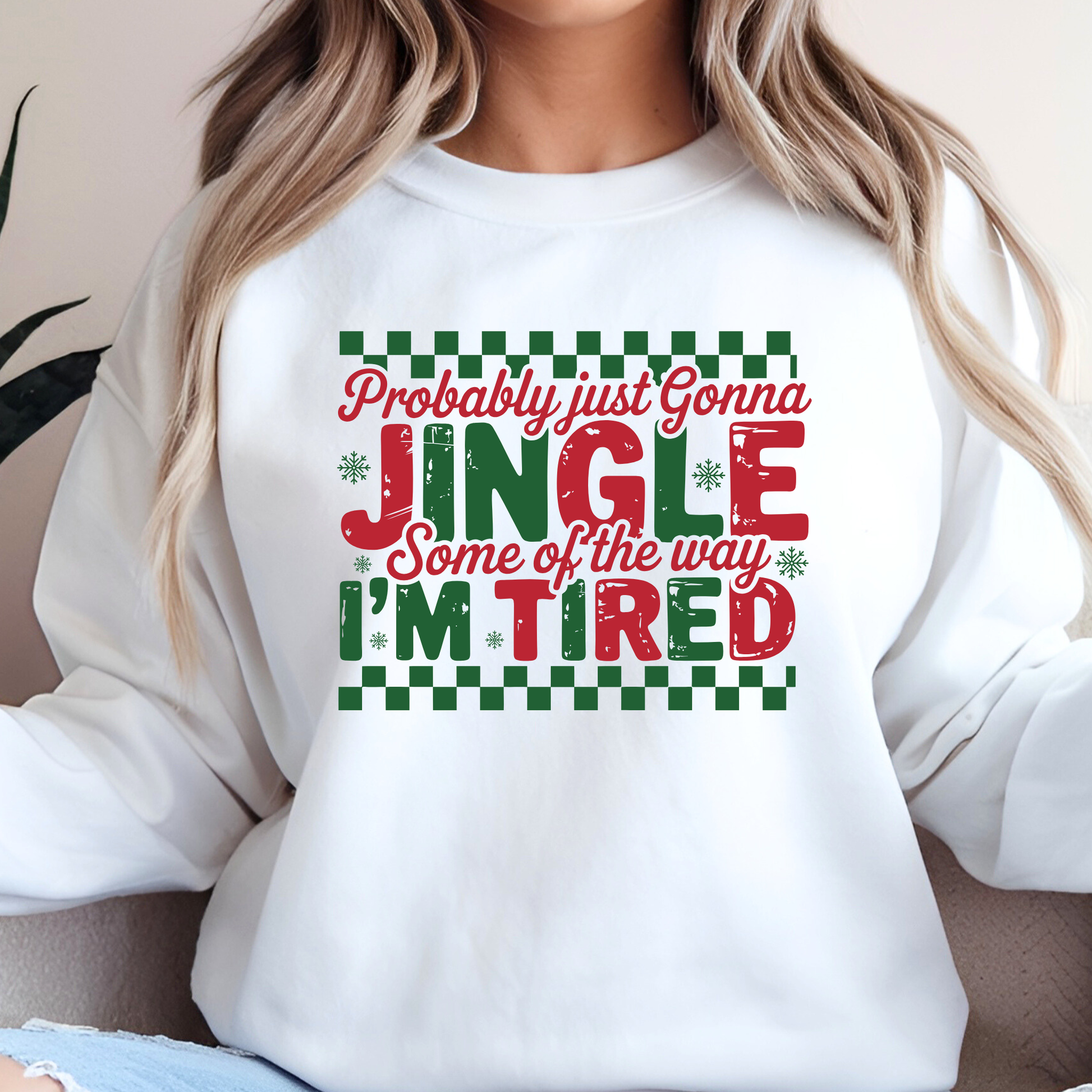 White sweatshirt with festive design styled for women