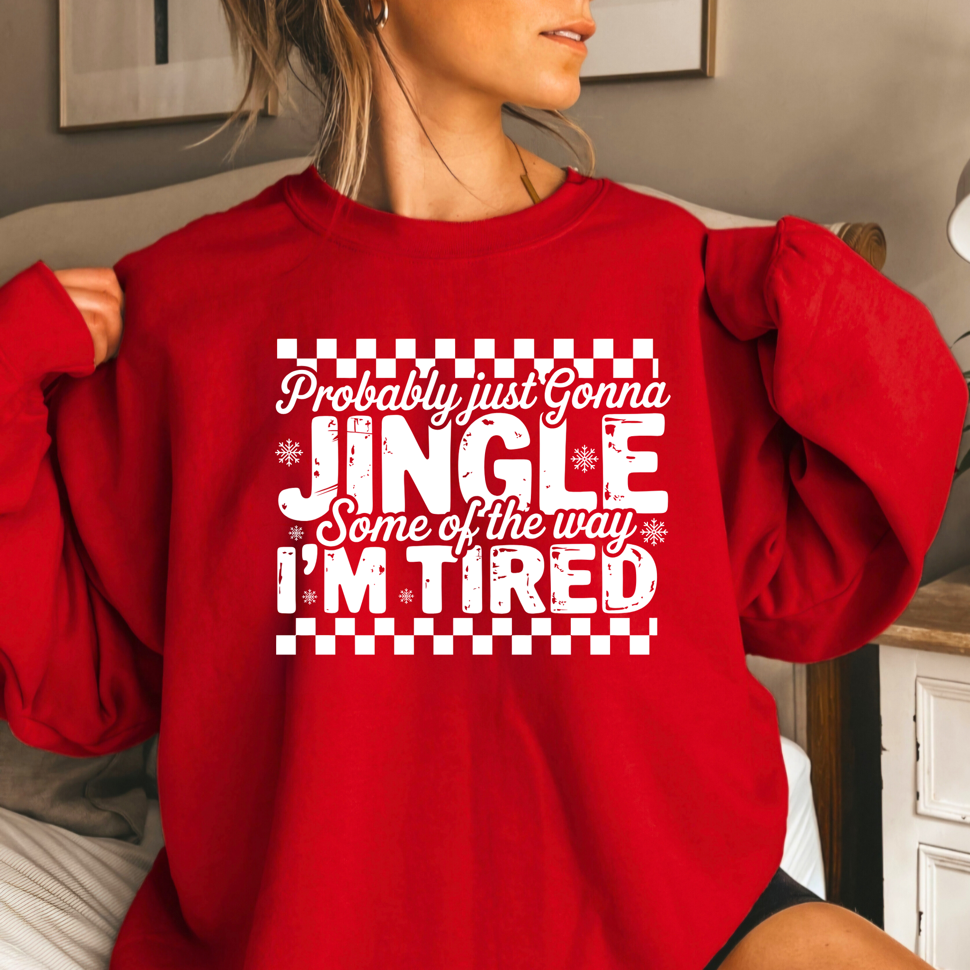 Red cozy Christmas sweatshirt with white print