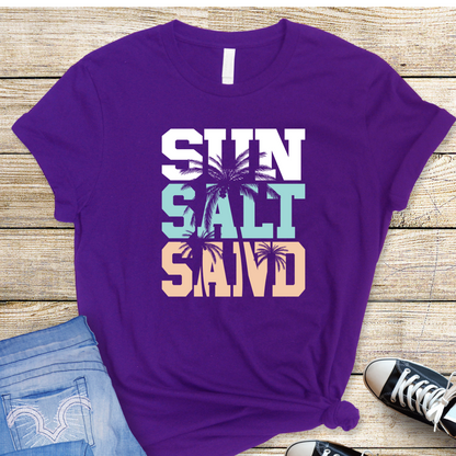 Purple flat lay of beach shirt with pastel print

