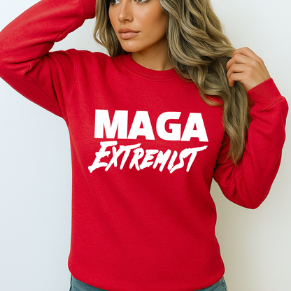 Red crewneck sweatshirt for conservative women with MAGA design