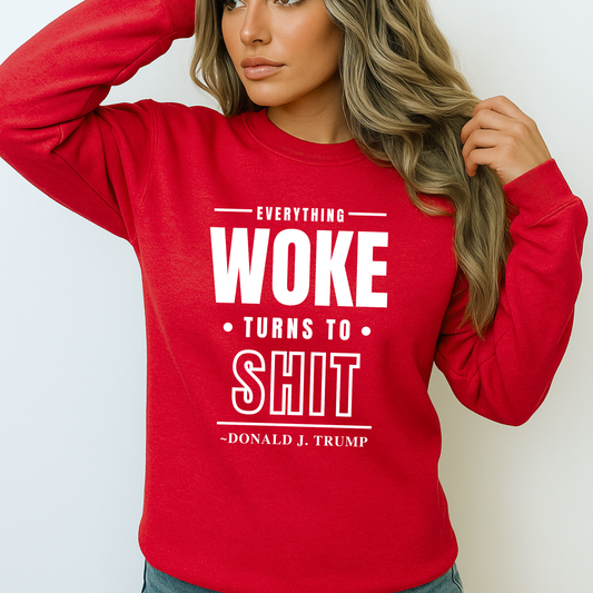 Red sweatshirt featuring bold white  message