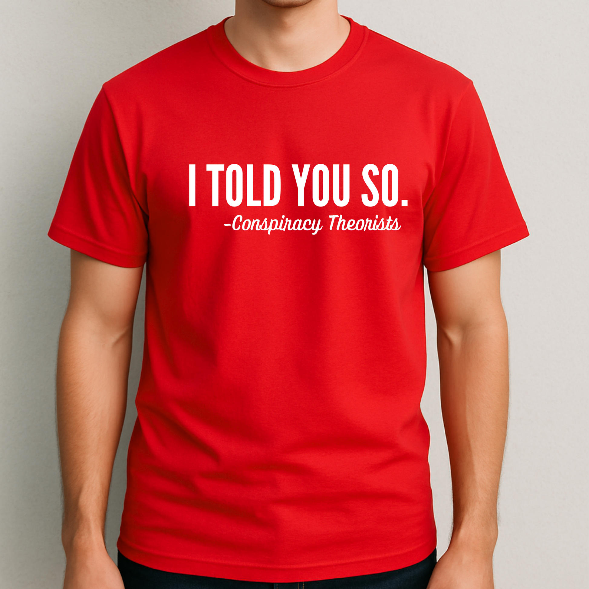 Red tee styled for rugged, casual menswear
