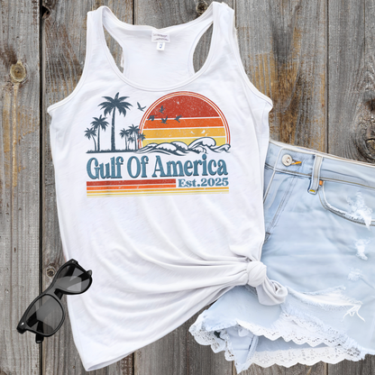 Relax in coastal style Designed for sun-seekers, ocean lovers, and those who appreciate a vintage coastal aesthetic, this soft and breathable racerback tank is perfect for summer adventures