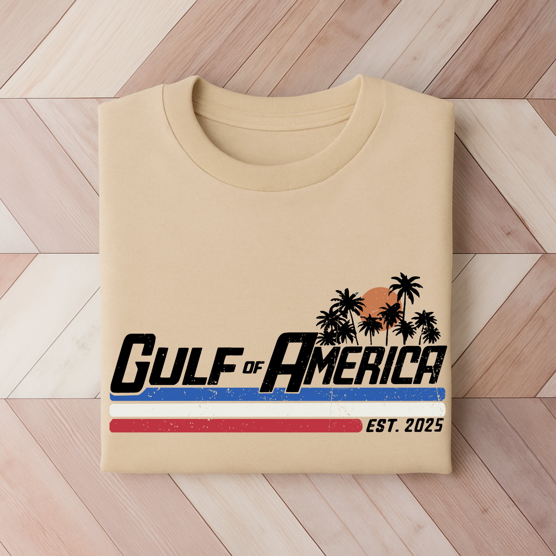 Sand-colored Summer 2025 patriotic shirt with tropical print
