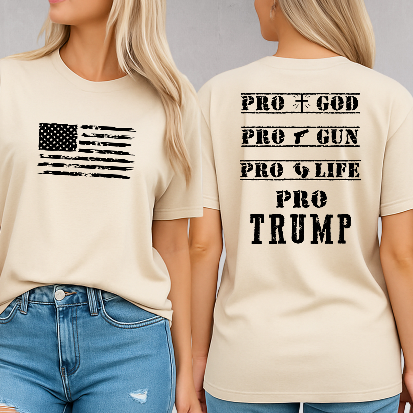 Beige sand Pro God Pro Gun Pro Life Pro Trump shirt – neutral tone patriotic tee