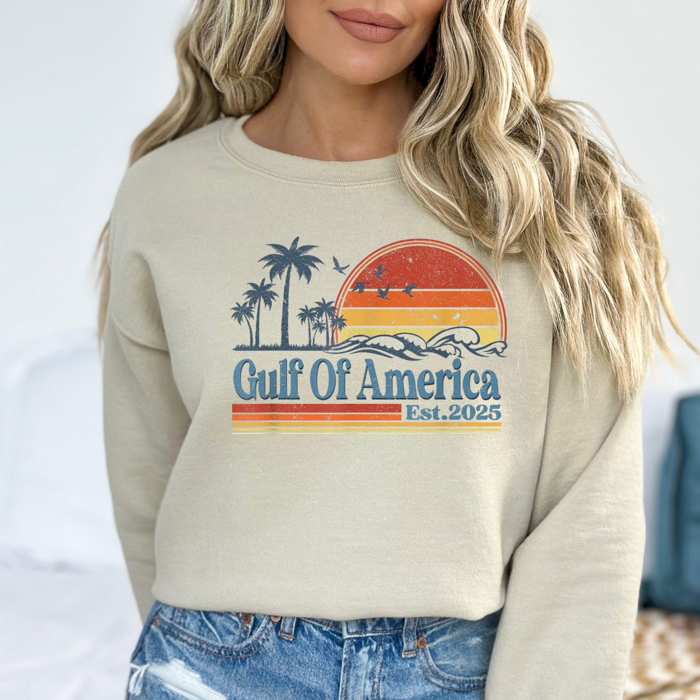 Sand Distressed vintage sunset sweatshirt with tropical print