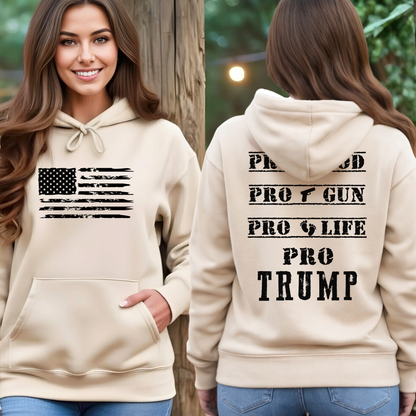 Beige pro trump hoodie front women’s unisex fit

Back view beige pro god pro gun pro life pro trump hoodie