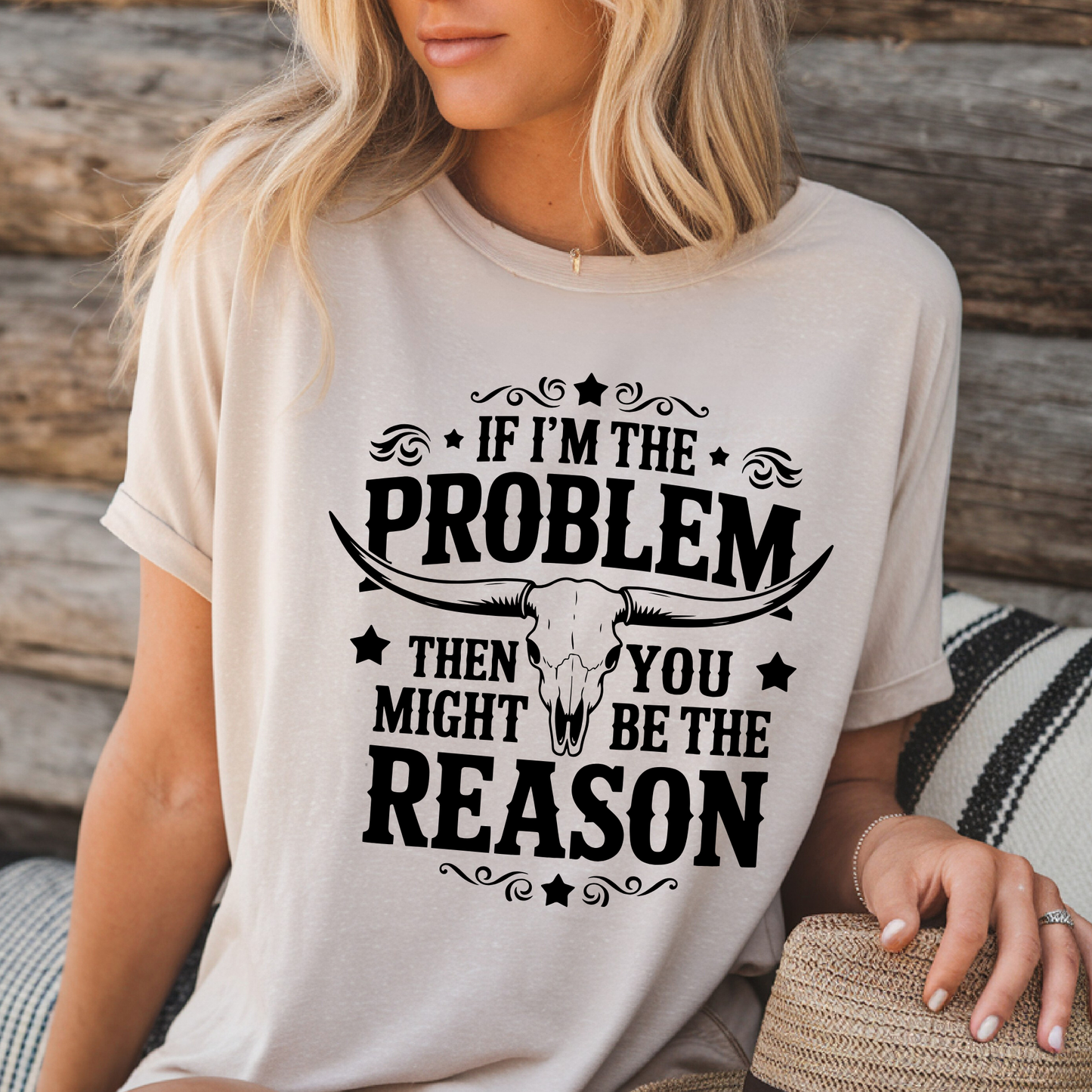 Sand/neutral shirt – cozy cow skull tee styled outdoors