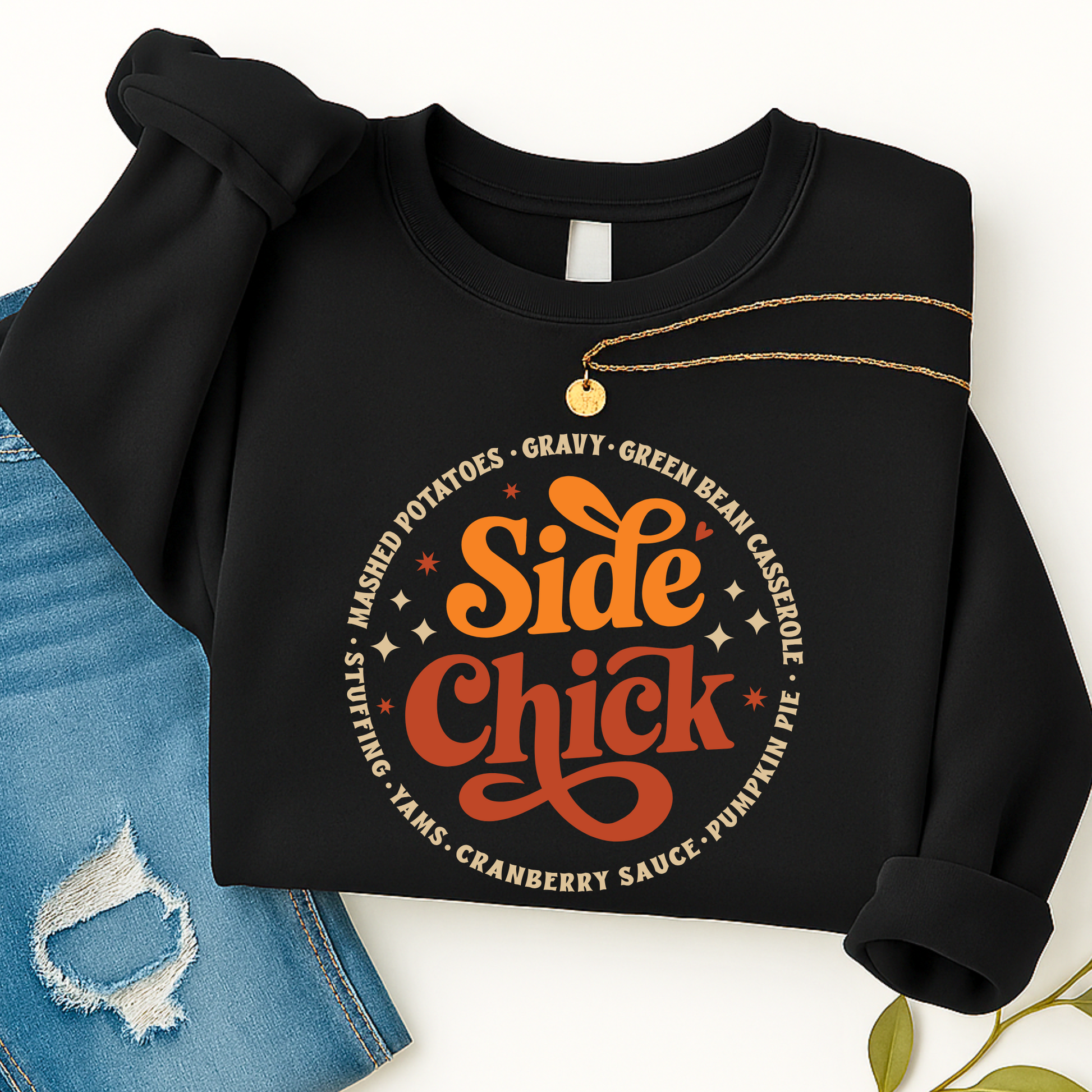 Black Side Chick Holiday Crewneck Top