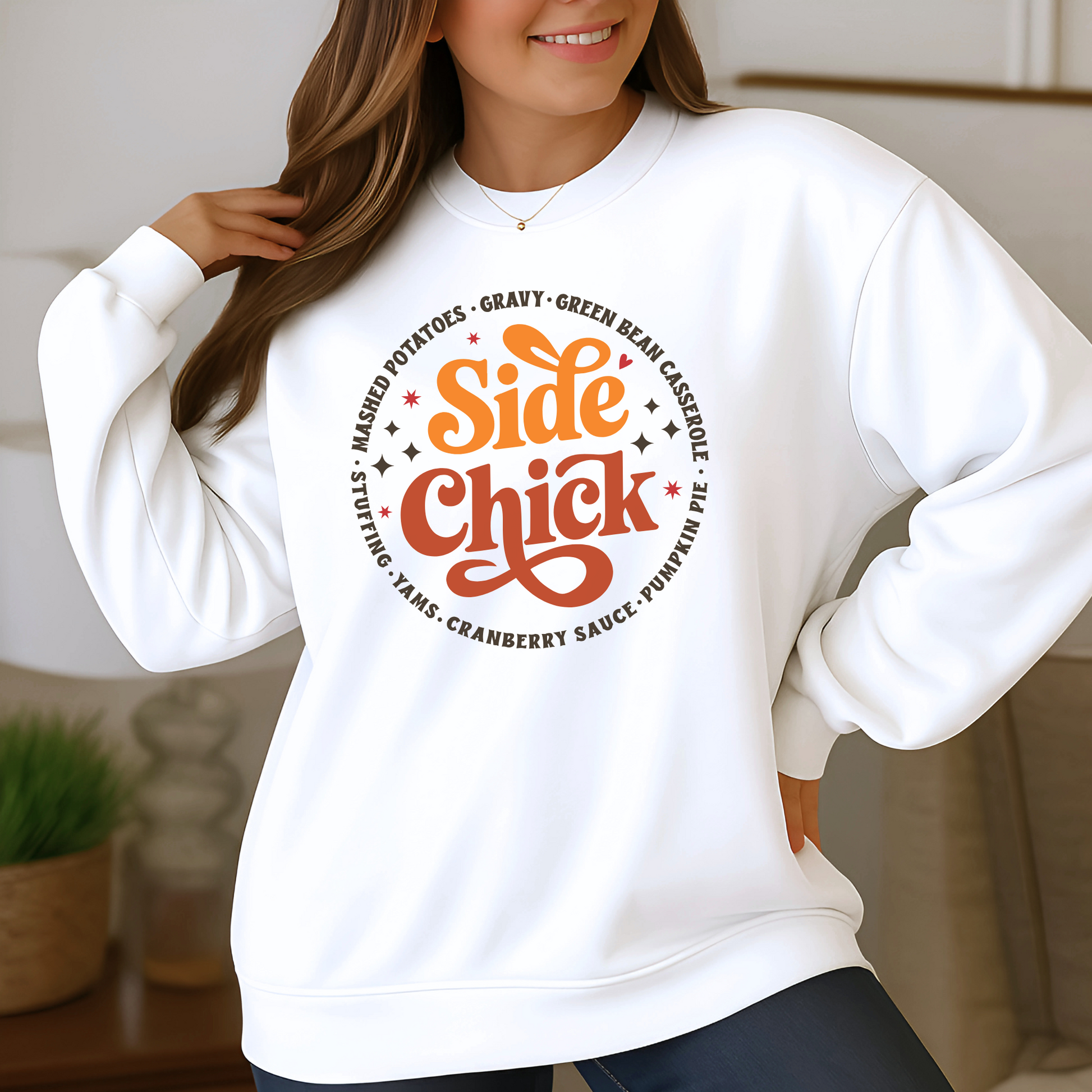 White retro funny chicken Thanksgiving tee