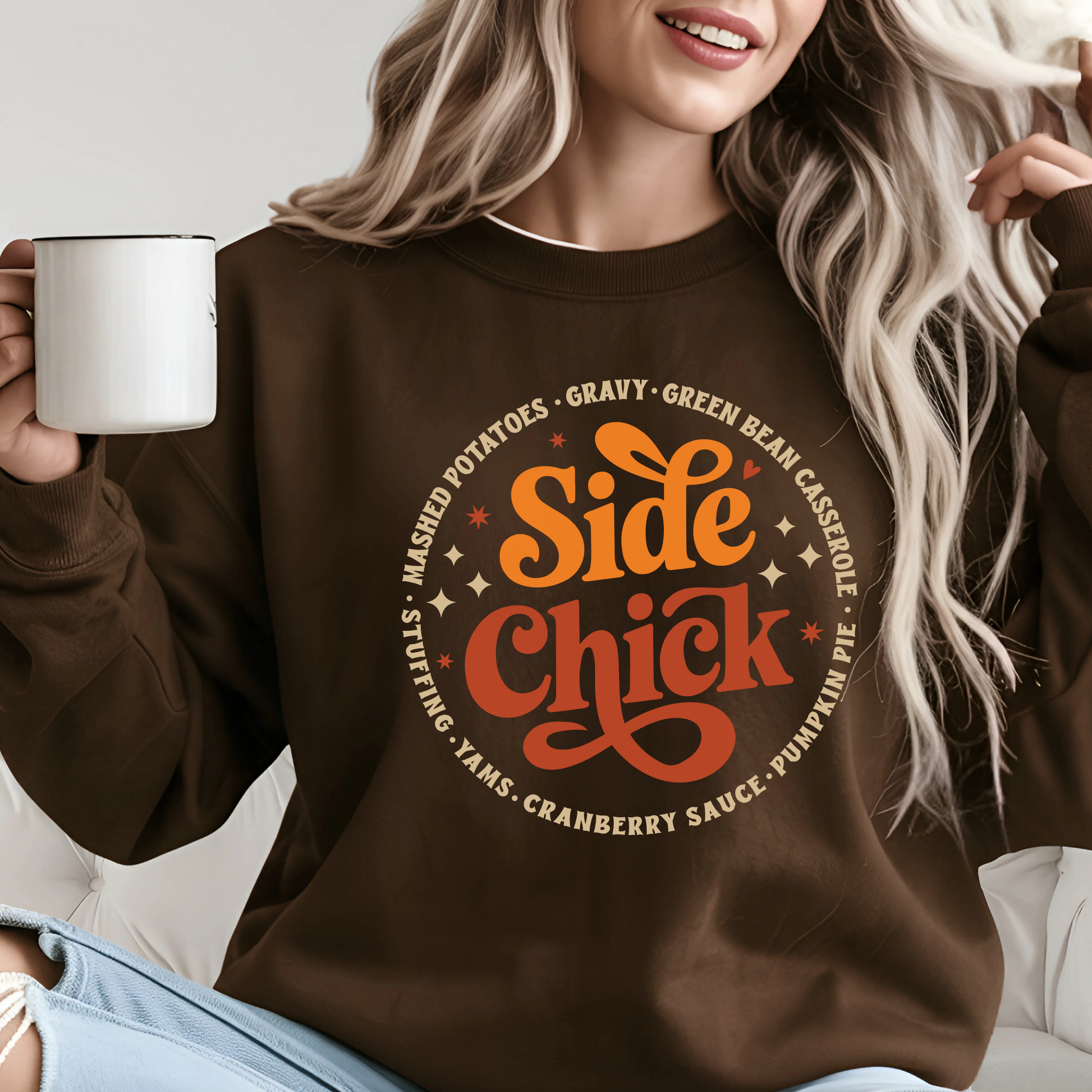 Brown Retro Side Chick Thanksgiving Sweatshirt