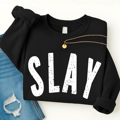 Slay graphic shirt flat lay with accessories