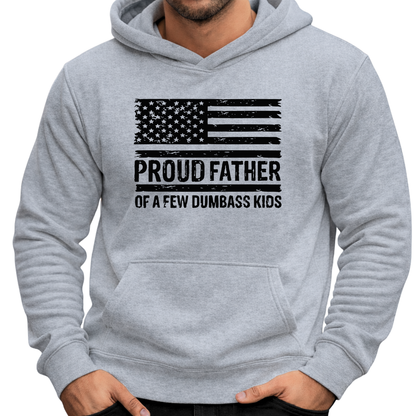 Sports Gray men’s hoodie with front pouch pocket and distressed American flag dad graphic