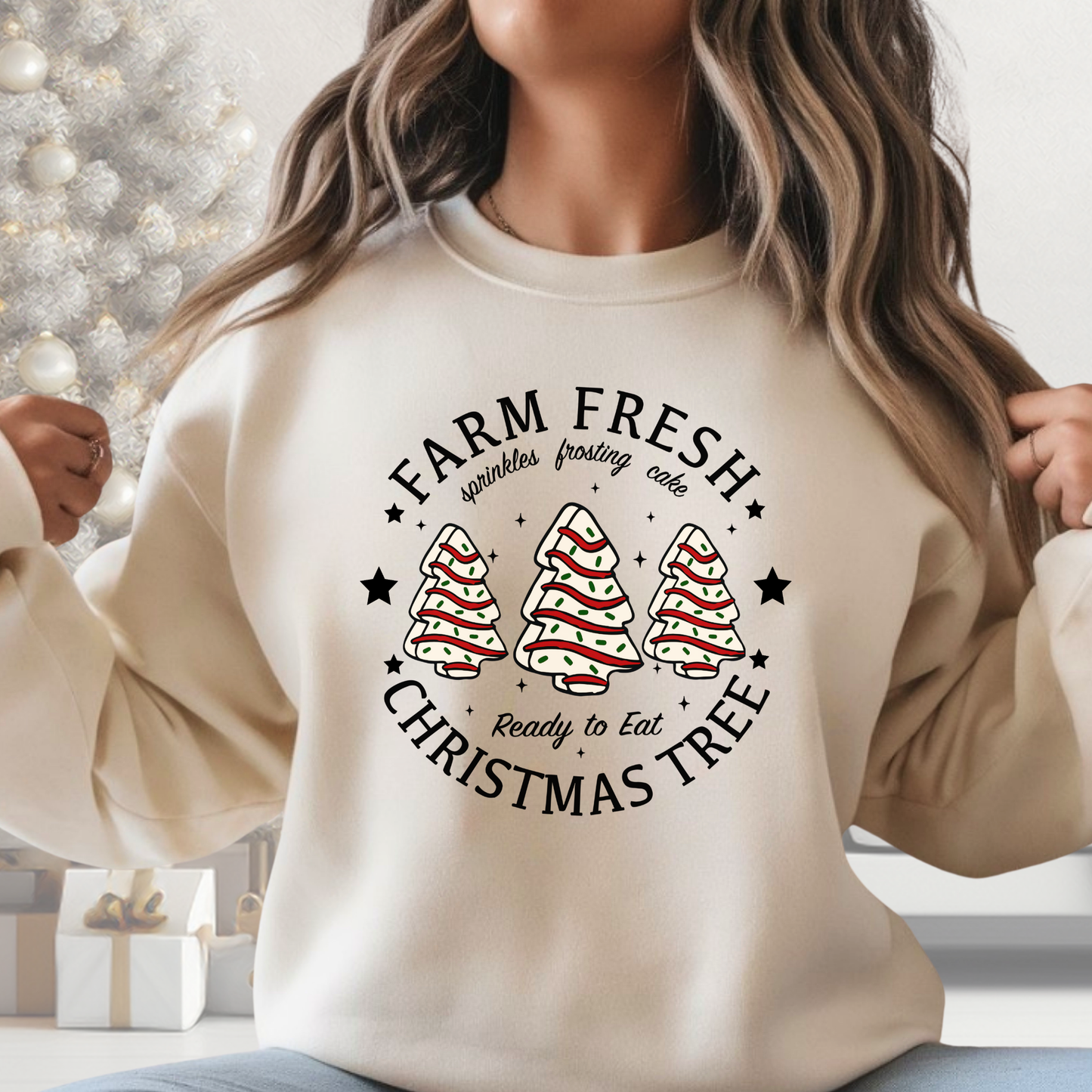 Beige Christmas sweatshirt styled for women