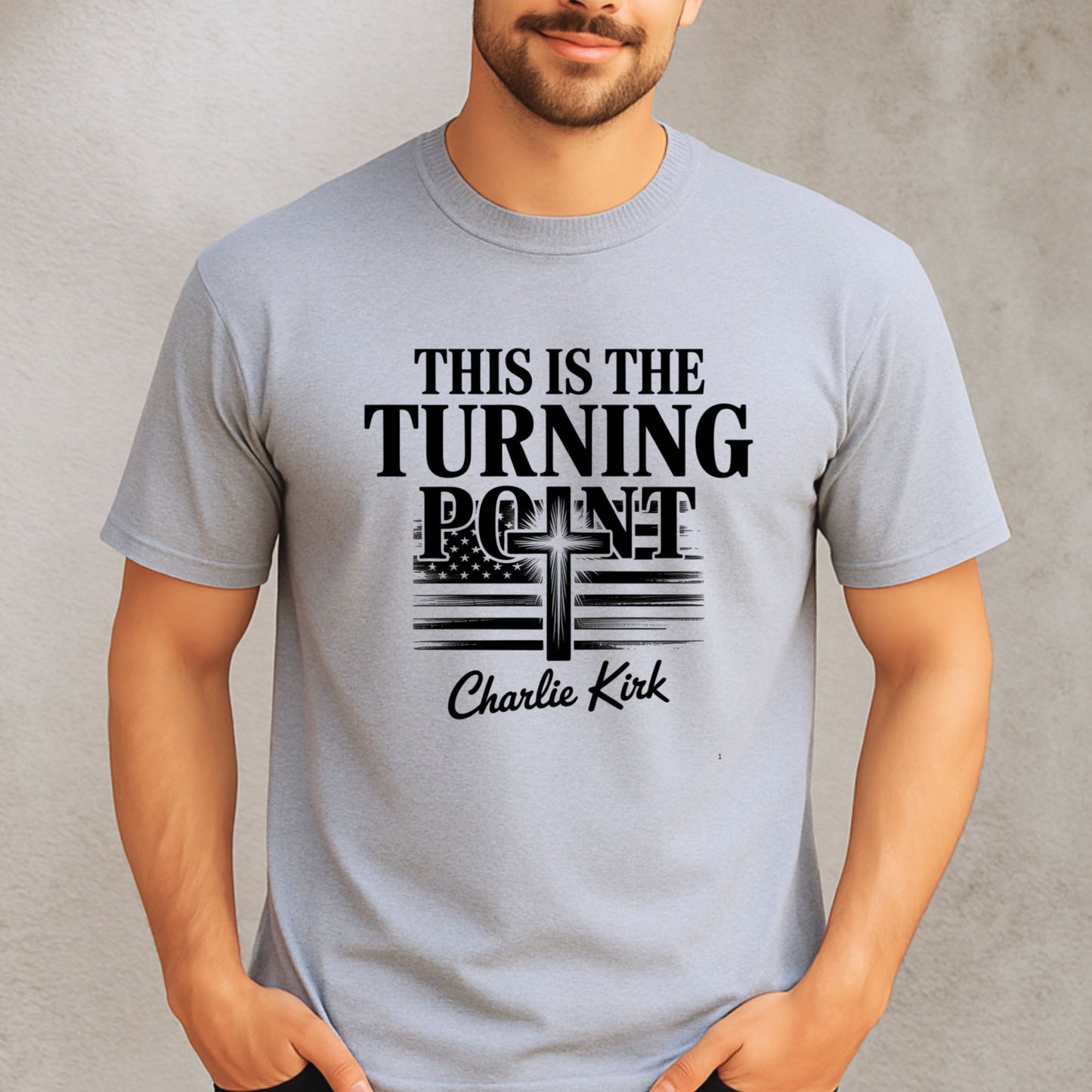This Is The Turning Point Charlie Kirk shirt — sport gray version with patriotic design
