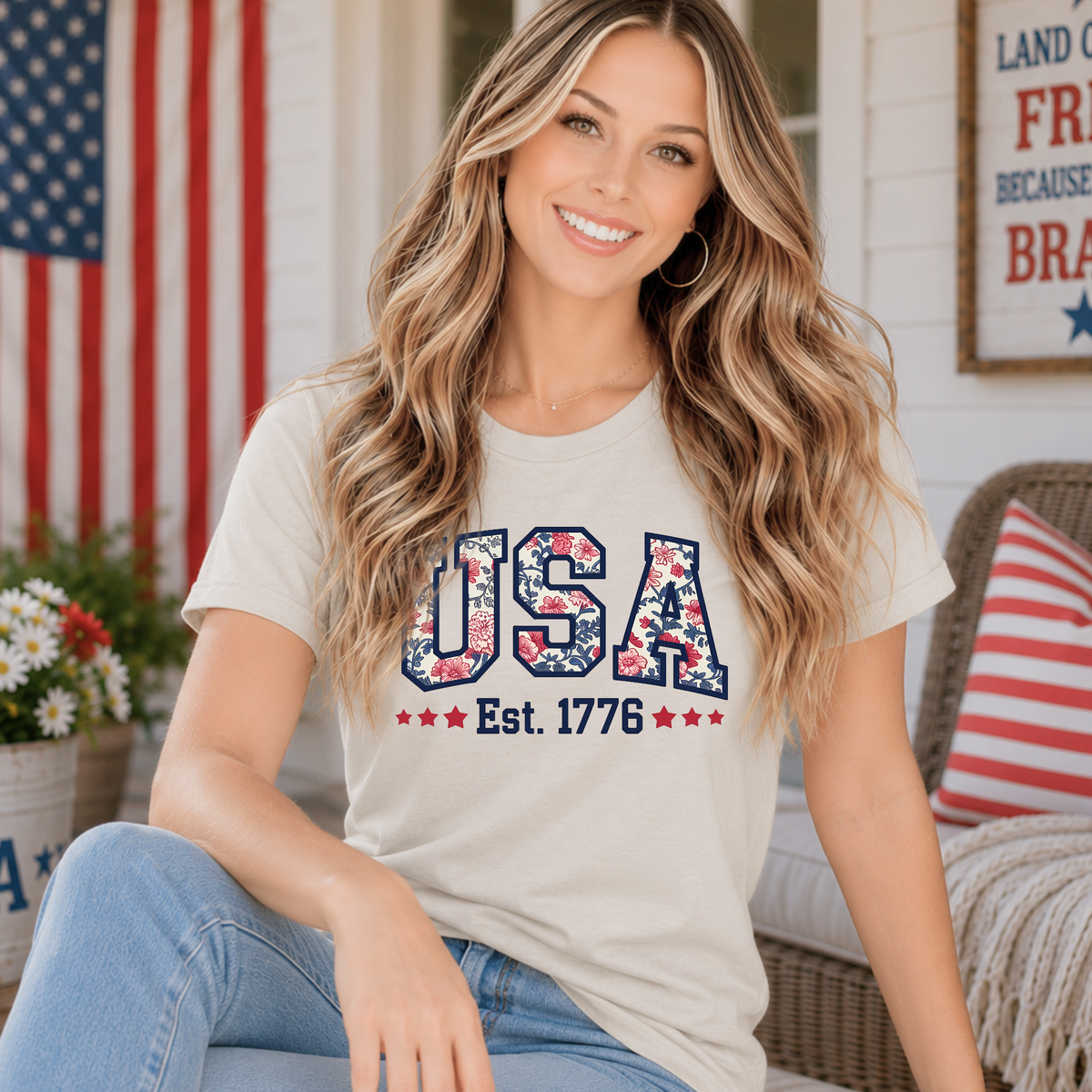 USA Est. 1776 Floral Patriotic Women's Shirt & Sweatshirt