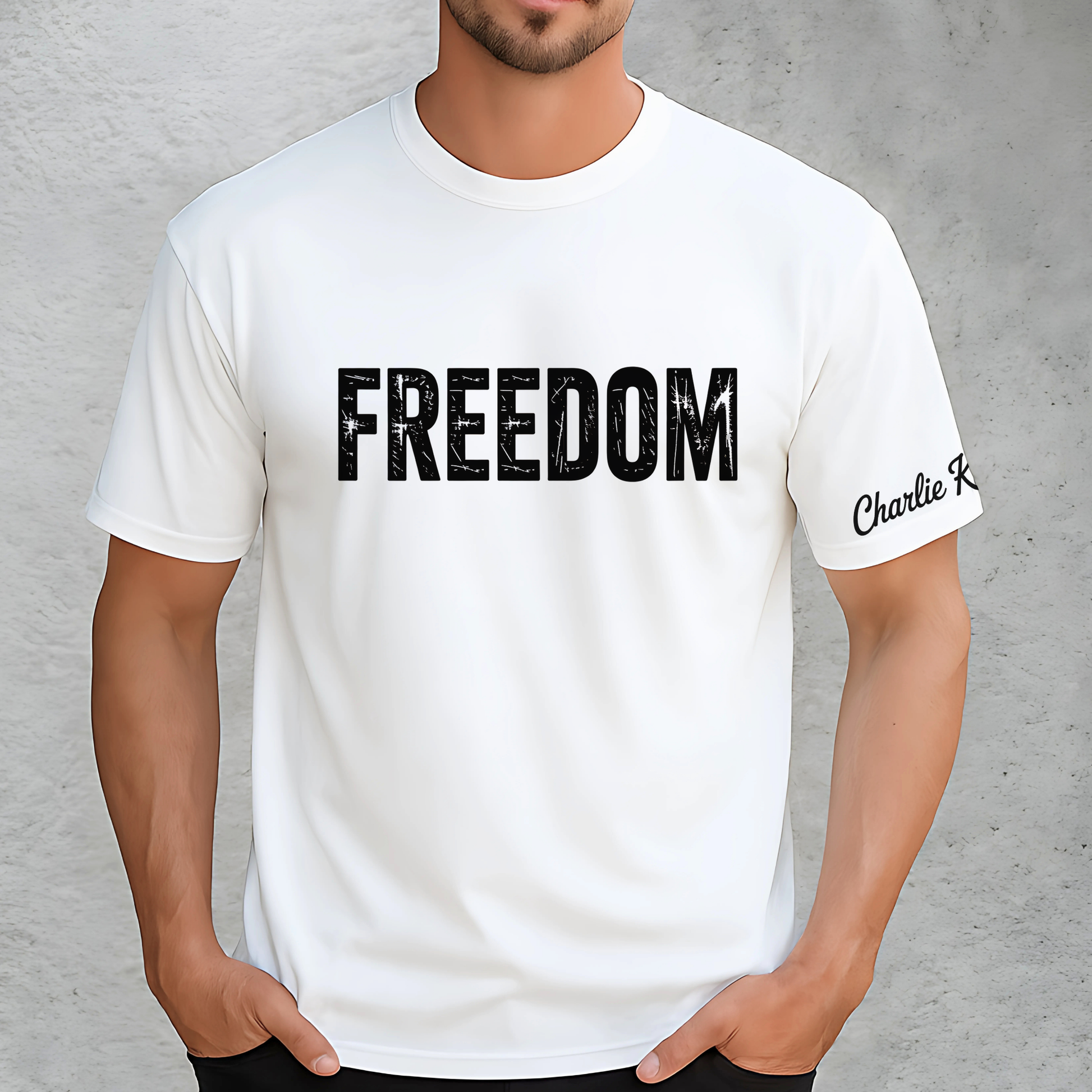 White Charlie Kirk Freedom T-shirt tribute design