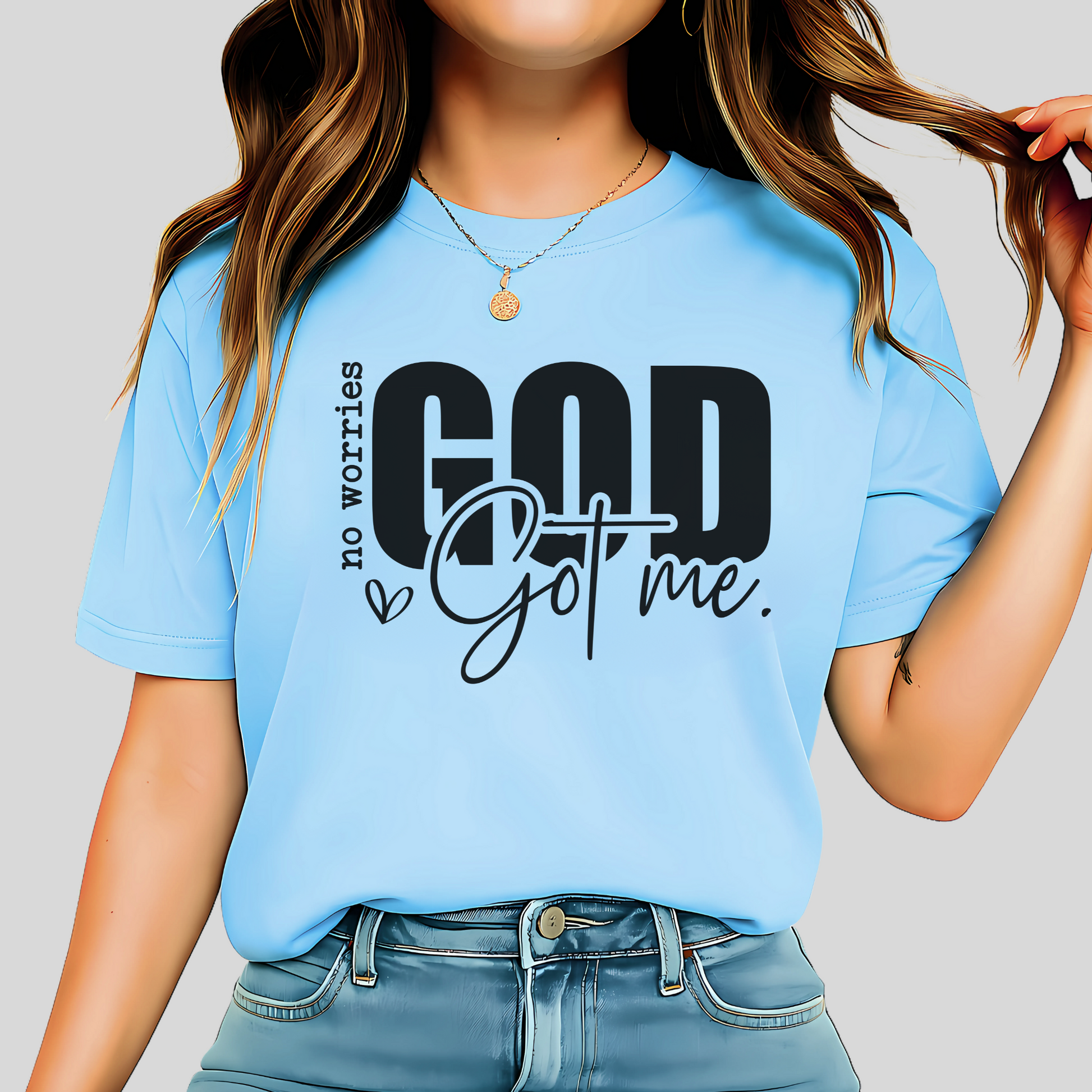 Sky blue God Got Me inspirational graphic tee, casual unisex shirt