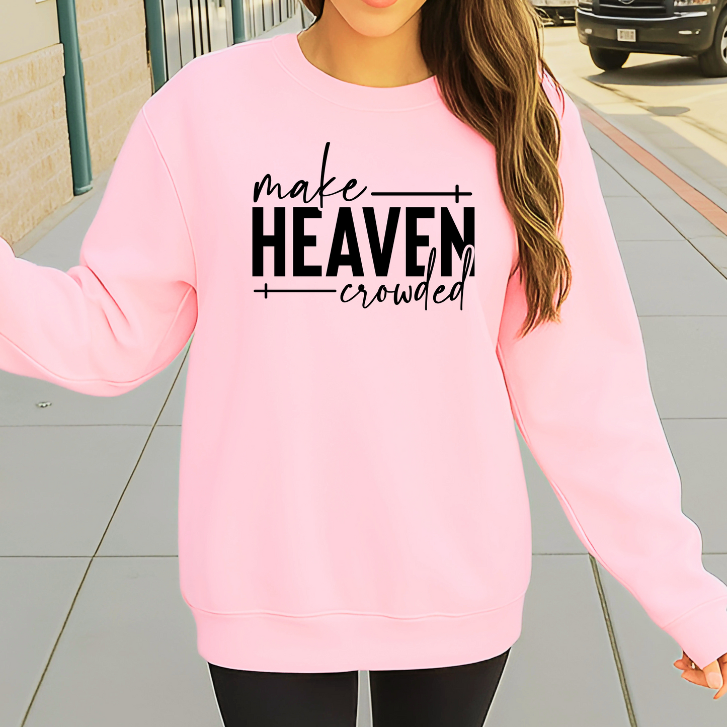 Light pink Make Heaven Crowded sweatshirt styled with jeans
