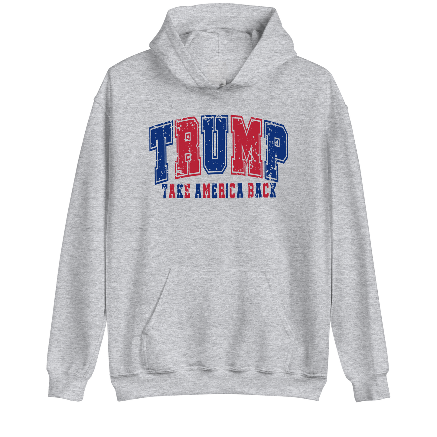 Gray Trump 47 hoodie with patriotic graphic design