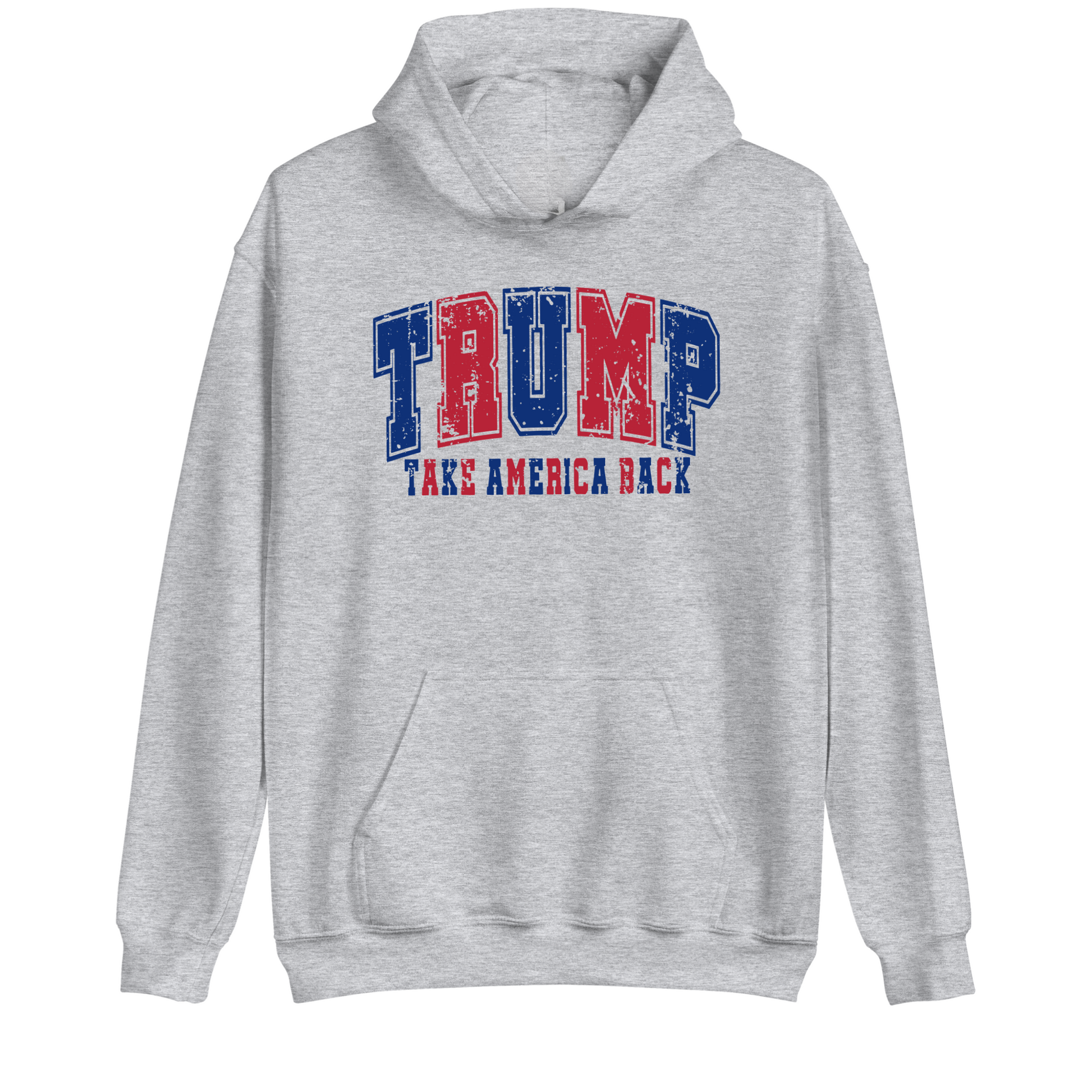 Gray Trump 47 hoodie with patriotic graphic design