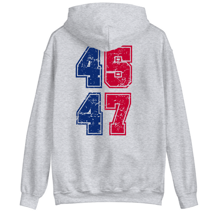Sports Gray Trump 47 hoodie back print with 45/47 design