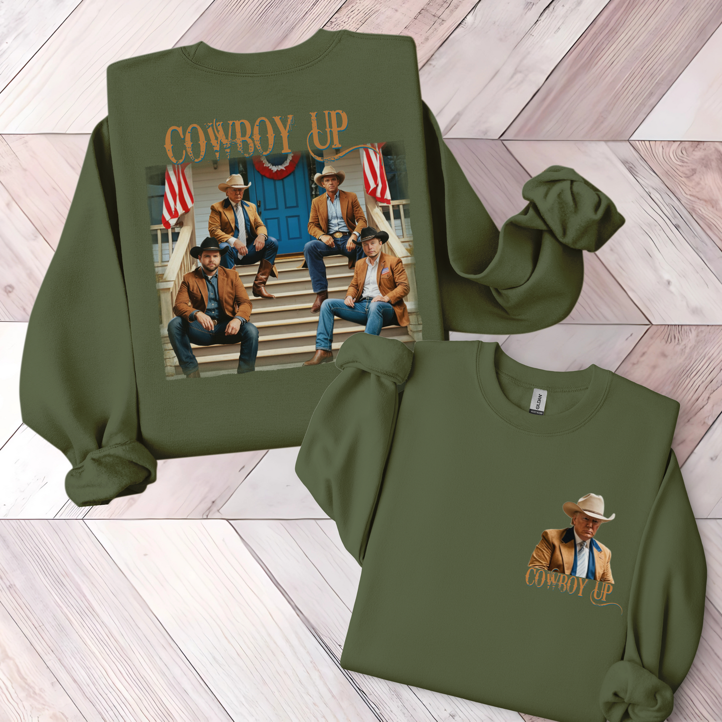 Cowboy Up Women’s Crewneck Sweatshirt – Patriotic Western Graphic Pullover