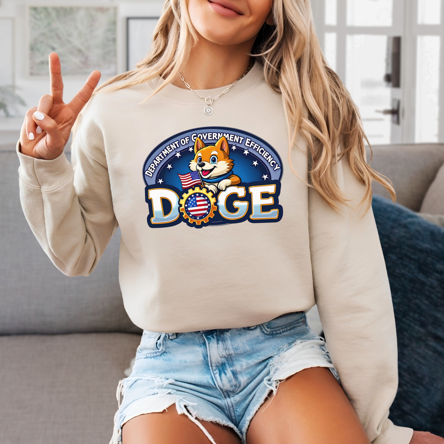 D.O.G.E. Sweatshirt – Funny Patriotic Unisex Crewneck for Women