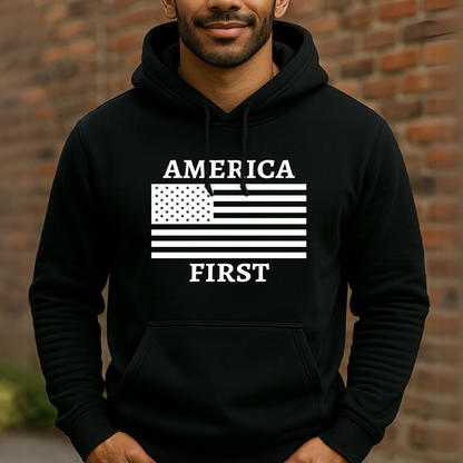 America First Hoodie for Men – Patriotic U.S. Flag Pullover