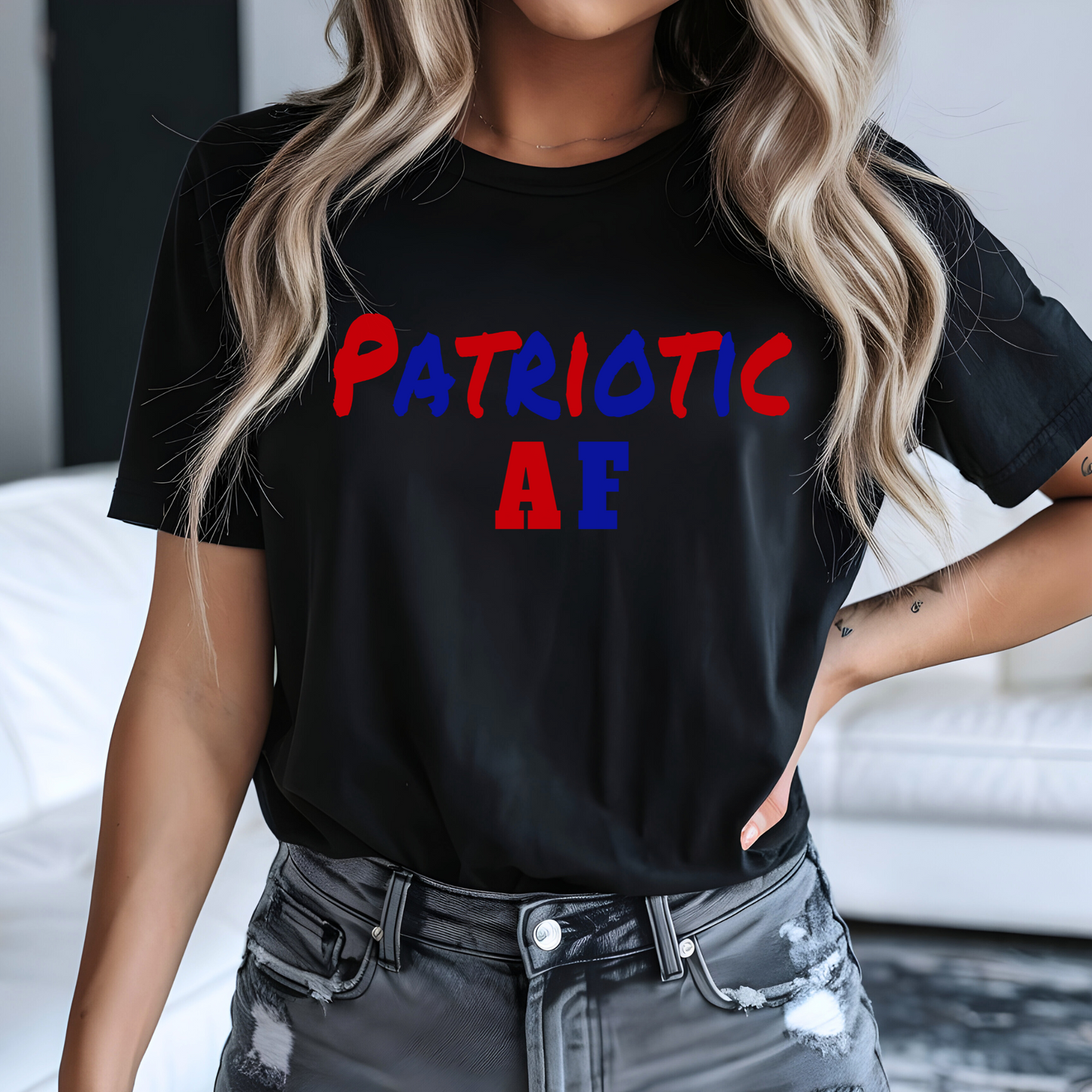 Patriotic AF T-Shirt – Funny Red White & Blue Graphic unisex Tee for Women