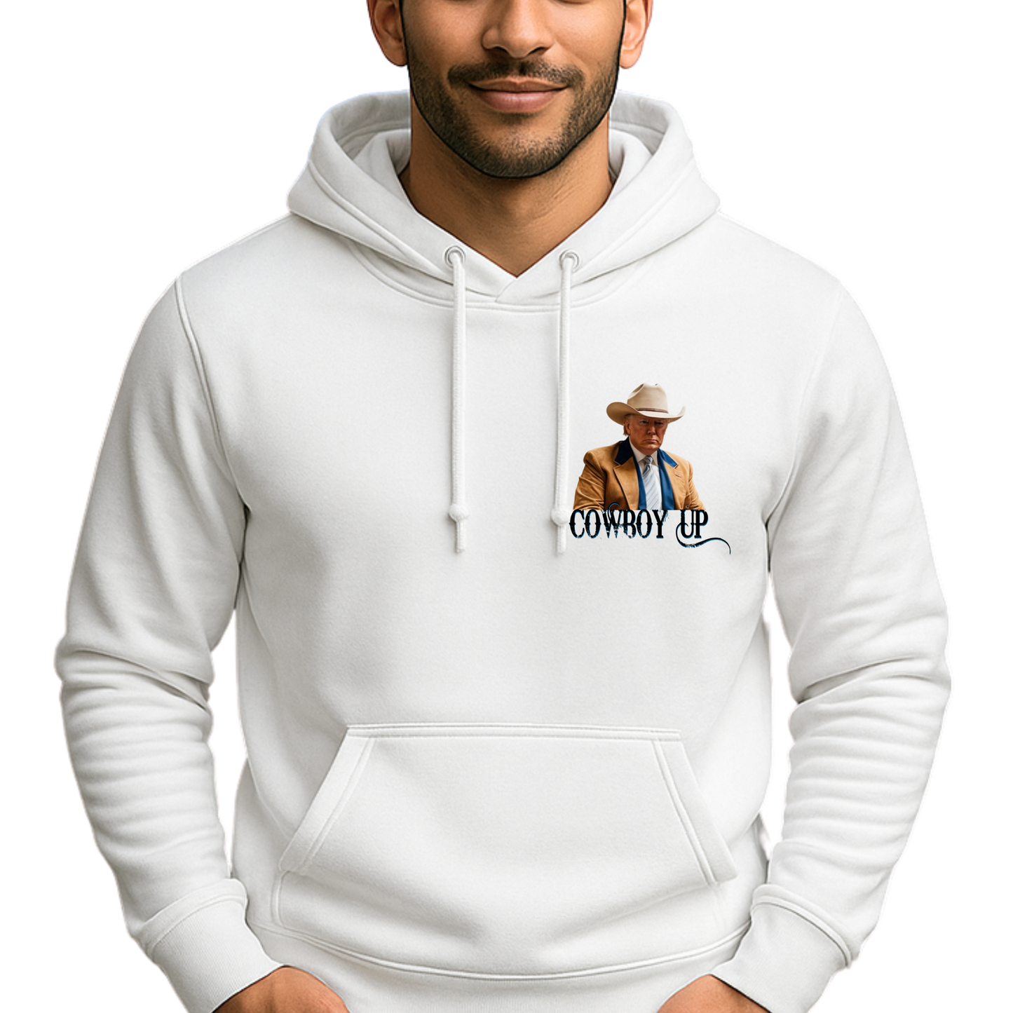 Trump Cowboy Up Patriotic Western Hoodie – Front & Back Cowboy Print