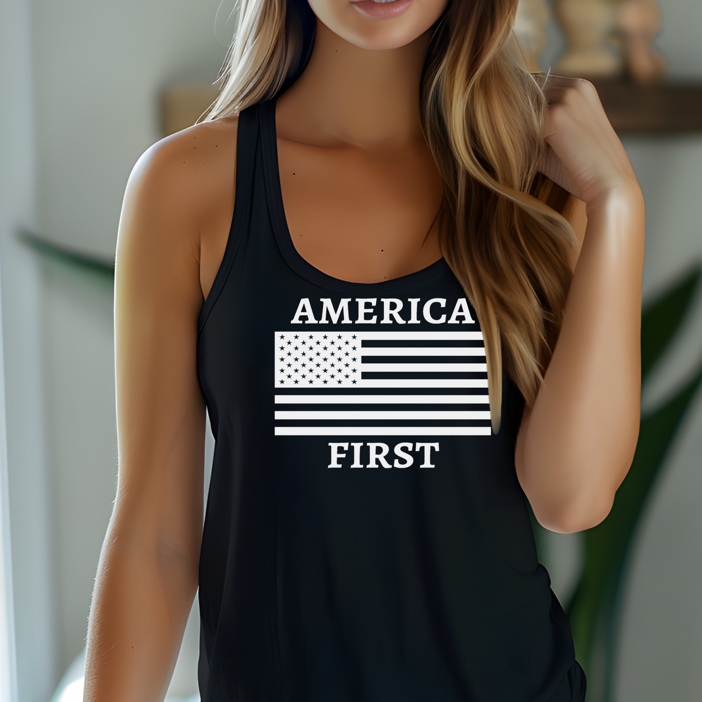 America First Racerback Tank | Patriotic Women’s Workout & Summer Tank Top