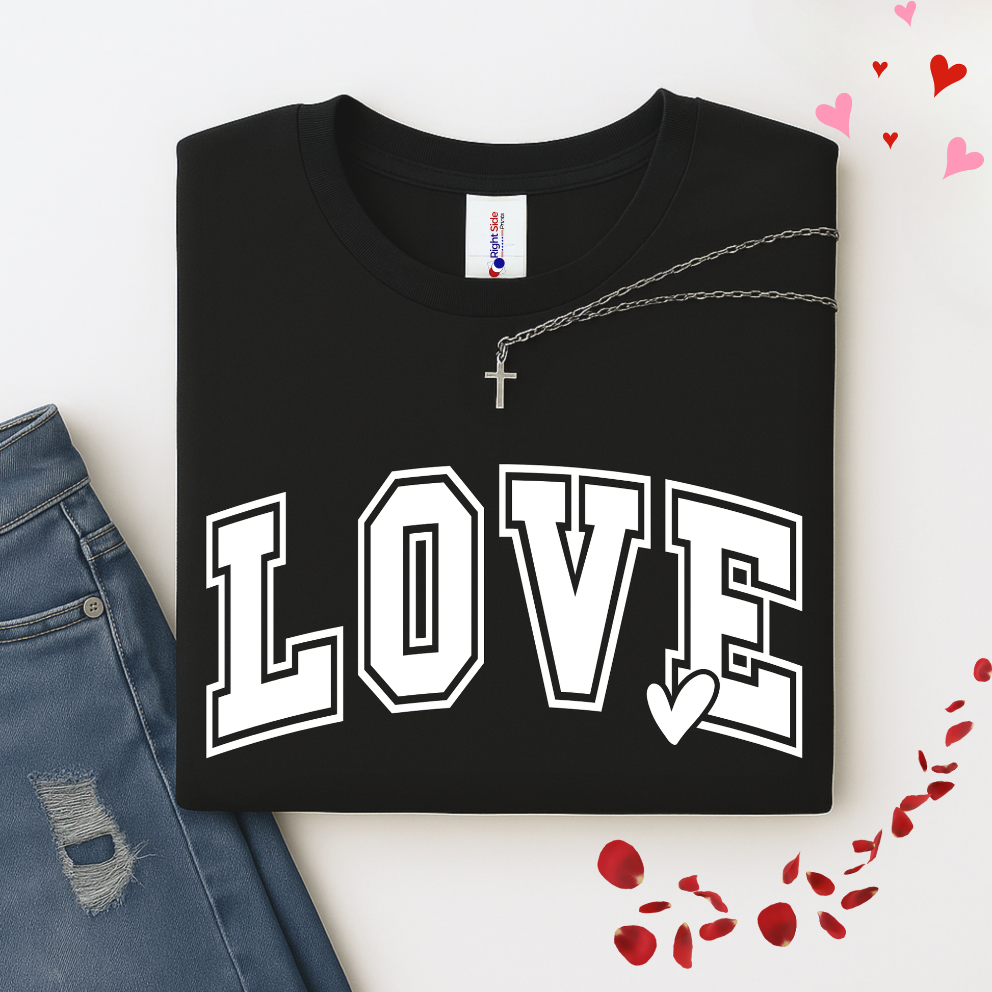 Valentine’s Day LOVE shirt in black, women’s unisex style