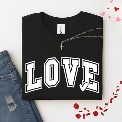 Valentine’s Day LOVE shirt in black, women’s unisex style