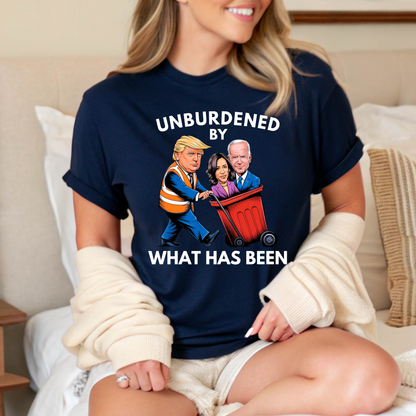 Conservative graphic tee Unburdened By What Has Been design on Navy shirt