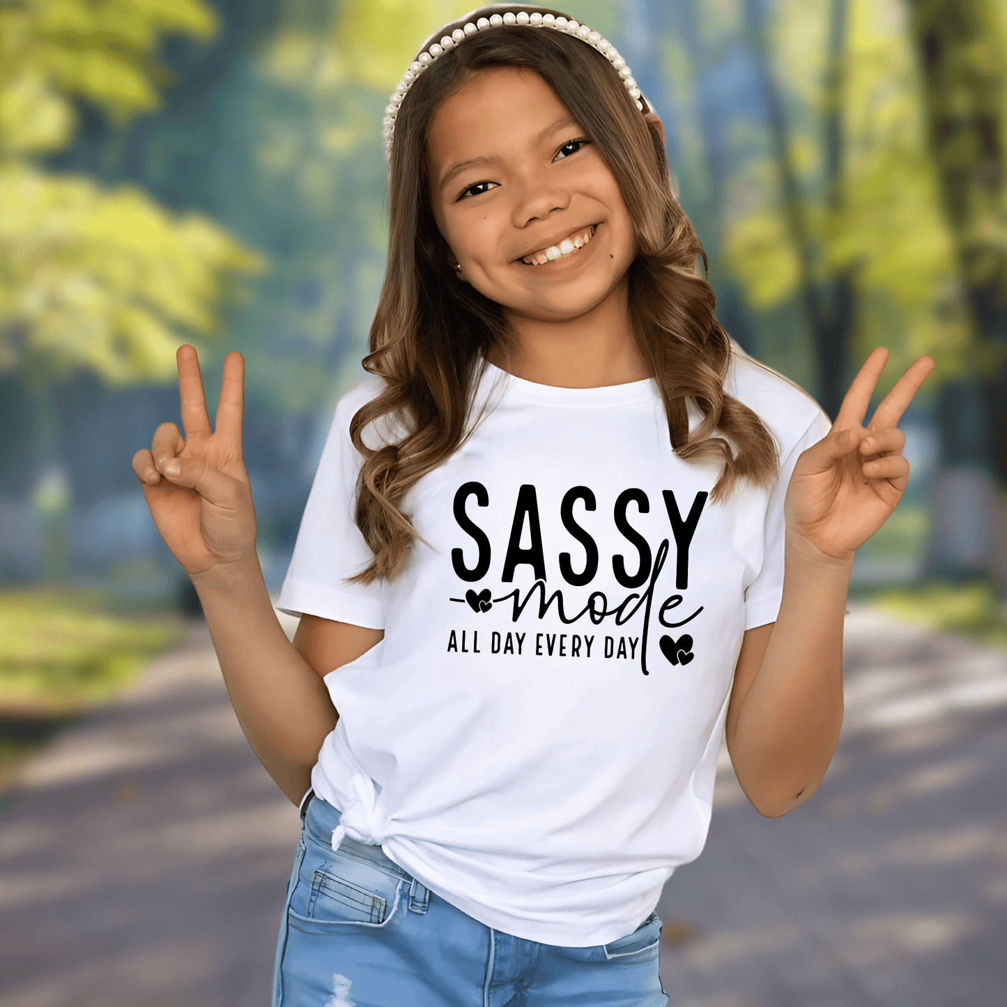 Girl's 'Sassy Mode' Graphic Tshirt– Bold and stylish | Premium Quality - The Right Side PrintsGirl's 'Sassy Mode' Graphic Tshirt– Bold and stylish | Premium QualityYouth TshirtWhiteM