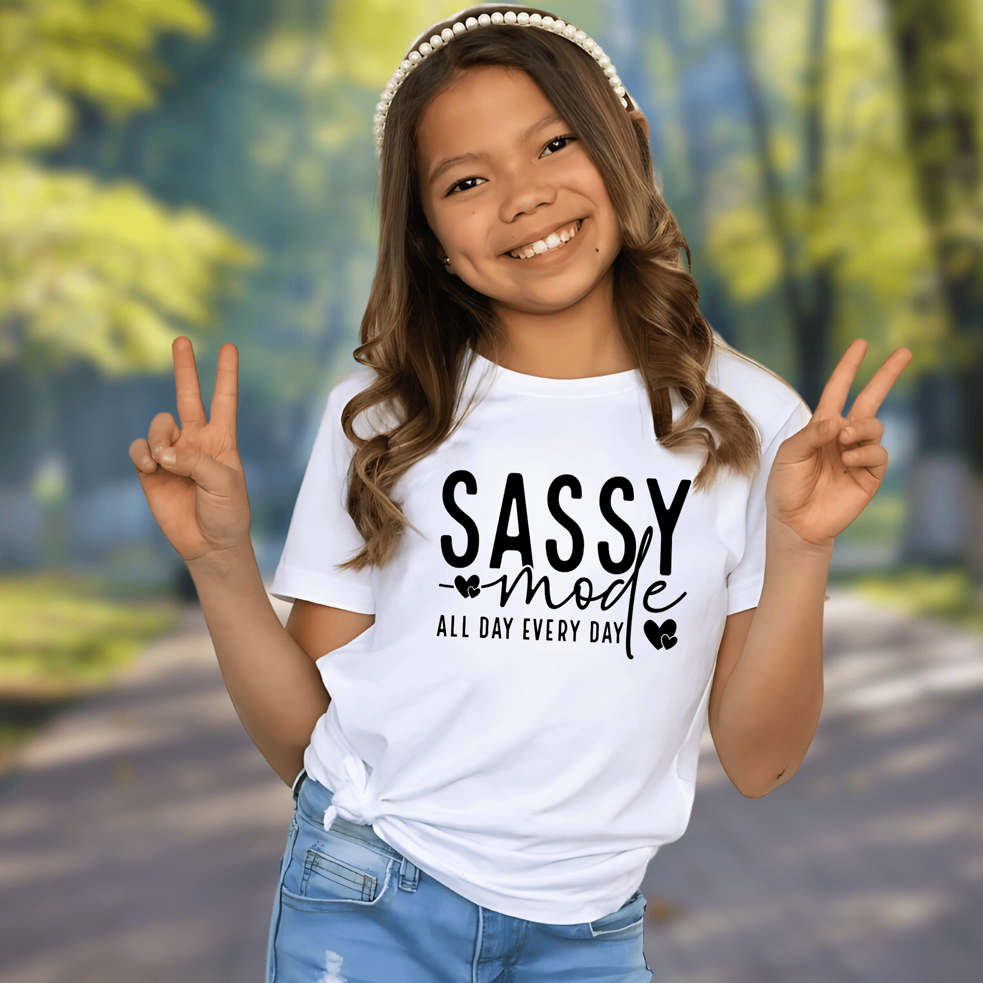 Girl's 'Sassy Mode' Graphic Tshirt– Bold and stylish | Premium Quality - The Right Side PrintsGirl's 'Sassy Mode' Graphic Tshirt– Bold and stylish | Premium QualityYouth TshirtWhiteM